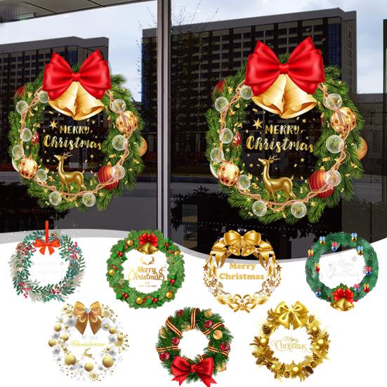 Christmas Window Clings Large Christmas Wreath Decals with Bow Bells Balls