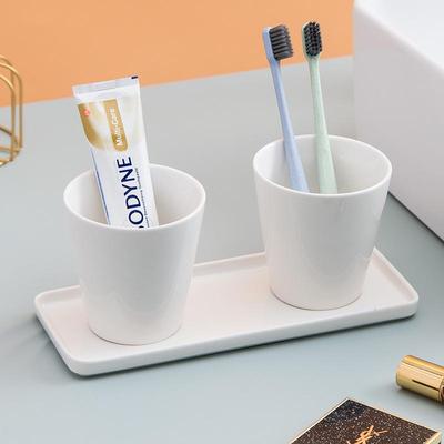 Minimalist Ceramic Bathroom Toiletries Kit with Toothbrush Holder and Mouthwash Cup