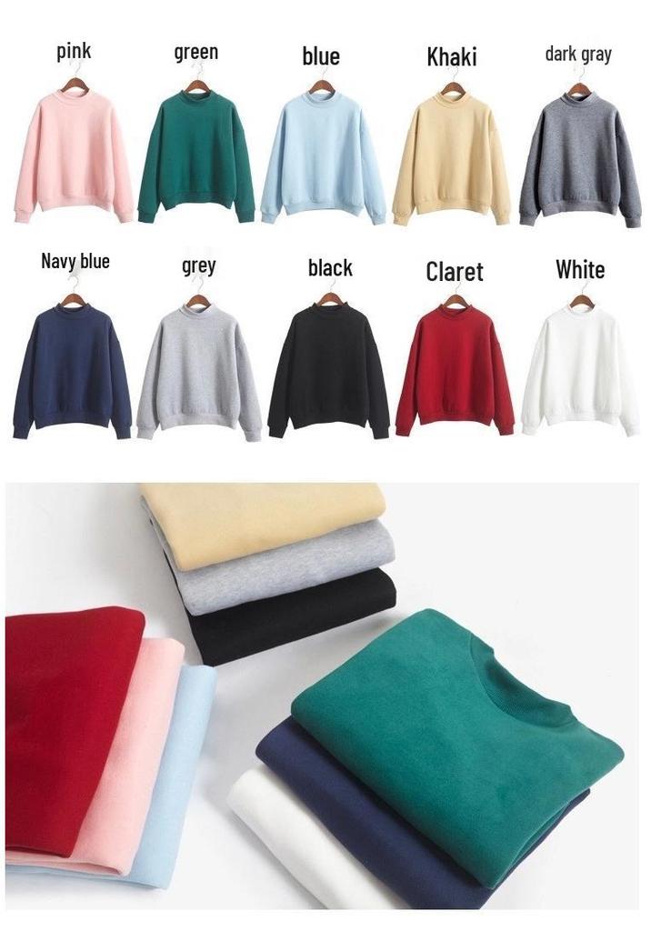 Free Shipping Women's Korean Solid Color Plus Velvet Hoodie - Autumn Winter High Collar Loose Baseball Jacket Outerwear for Students.