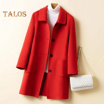 Women Winter Coat Formal Business Style Turn-down Collar Single-breasted Mid Length Overcoat OL Commuting Jacket Solid Color Thick Outerwear