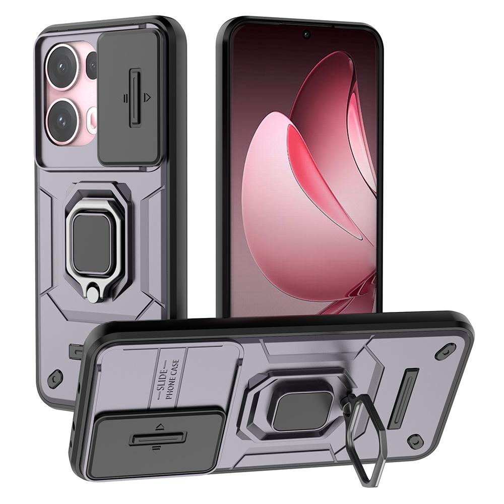 

For Oppo Reno13 Pro 5G Case PC+TPU Kickstand Phone Protector with Lens Cover Purple