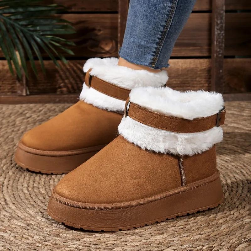 Fashion 2025 Best Seller Women's Boots Fashion Slip-on Casual Casual Belt Buckle Plus Velvet Keep Warm Plus Size Comfortable Snow Boots