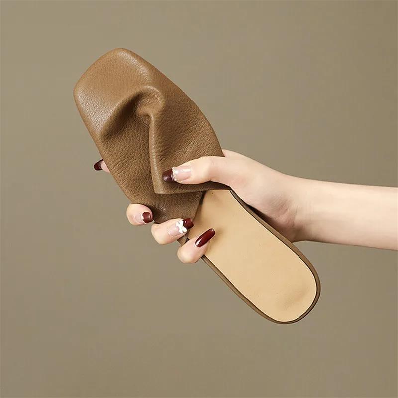 Fashion New Summer Women Shoes Mules Shoes for Women Simple Women Slippers Low Heel Square Toe Slippers Ladies Shoes Zapatos De Mujer
