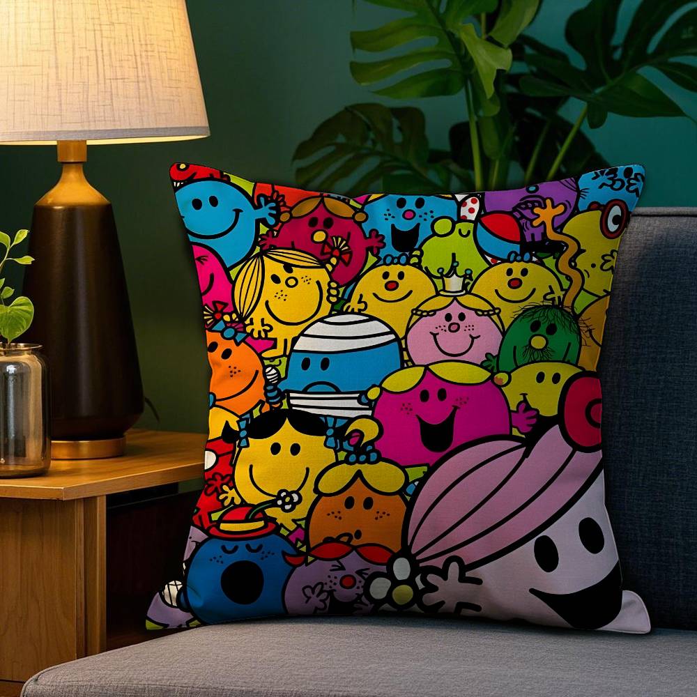 Mr. Men and L-Little Miss Pillow Case Plush Fabric Soft Double Sided Print Home Sofa High Quality Cushion Cover Throw