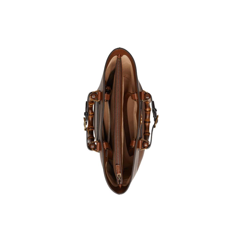 Gucci Diana Bamboo Double G Logo Solid Leather Tote Bag Women tote bags Brown 750394-UAAAY-2548