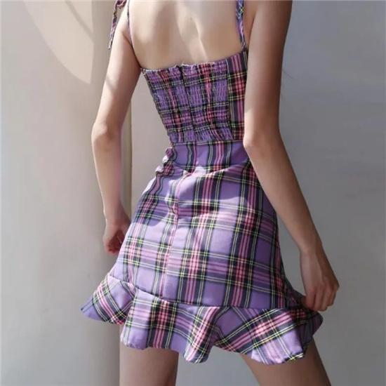 checkered strap dress