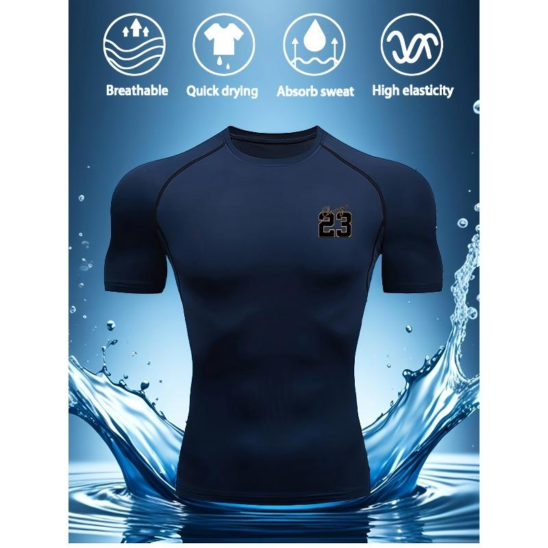 Men's White Number 23 Print Compression Rash Guard, Breathable Quick Dry High Elasticity Gym Workout & Water Sports Top