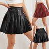 Women PU Pleated Sexy Mini Skirt High Waist Tummy Short Skirt Casual Comfortable Leather Skirt