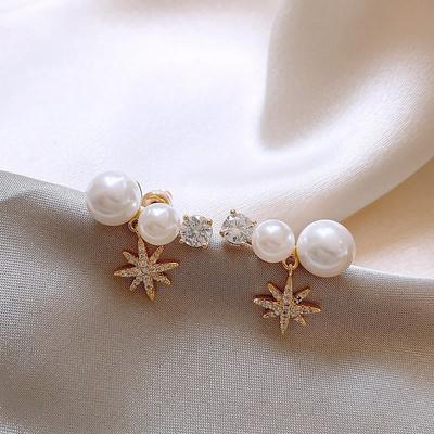 Zircon Star Pearl Pendant Earrings Light Luxury Versatile Temperament Earrings Niche Fashion High Sense Earrings Women