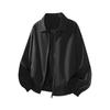 Mens Cleanfit Cropped Flight Jacket American Vintage Turn Down Collar Casual Loose Outerwear