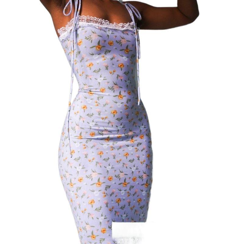 Women Suspender Dress Women clothes Small Floral Lace-up Dress