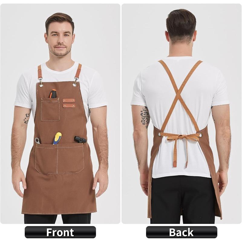 Canvas Work Aprons for Men Women, Cooking Aprons with Adjustable Strap and 3 Pockets, Apron for Server Kitchen Cooking Baking Artist Painting