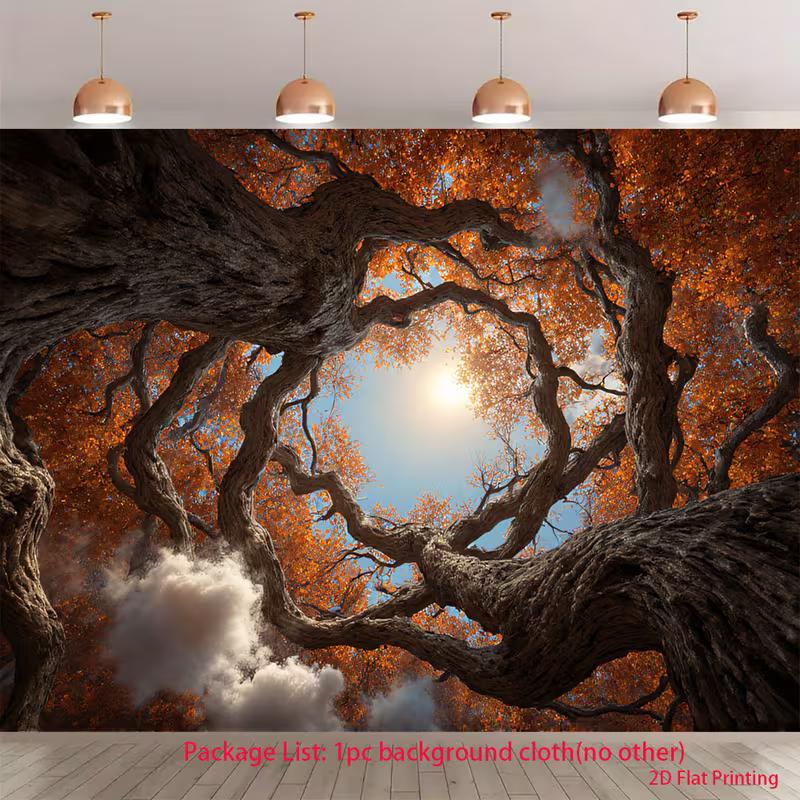 

2D Giant Oak Tree Backdrop 2D Autumn Branches Orange Leaves Photo Background for Themed Shoot 47.2x31.5inch/120*80cm
