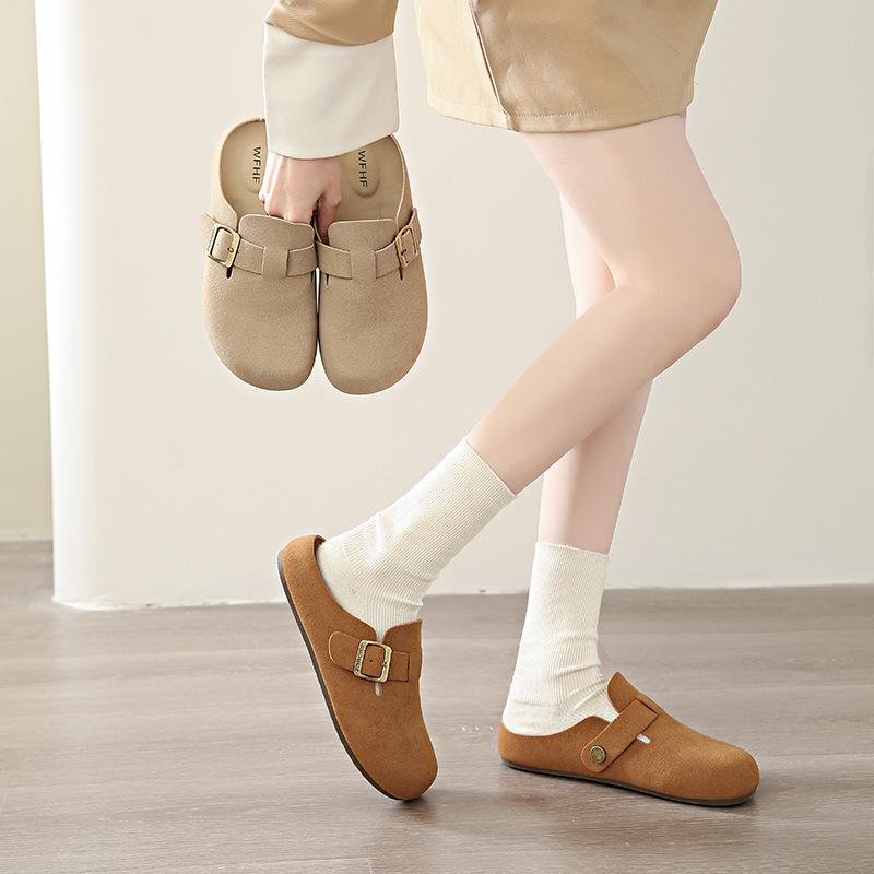 Shoes women's 2025 spring new models wear thick-soled soft-soled Boken bag head half slippers one pedal lazy single shoes