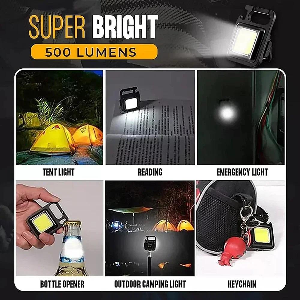 Mini LED Keychain Flashlight COB Work Light Rechargeable Pocket Torch with Strong Magnet Clip for Outdoor Camping Emergency Use