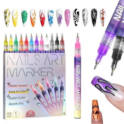 Schachtel mit 12 Stück Nail Art Zeichnung Graffiti Stift Gelstift 0,5 mm Wasserfester Mallinerpinsel Schnelltrocknender Nagelmarker DIY Maniküre
