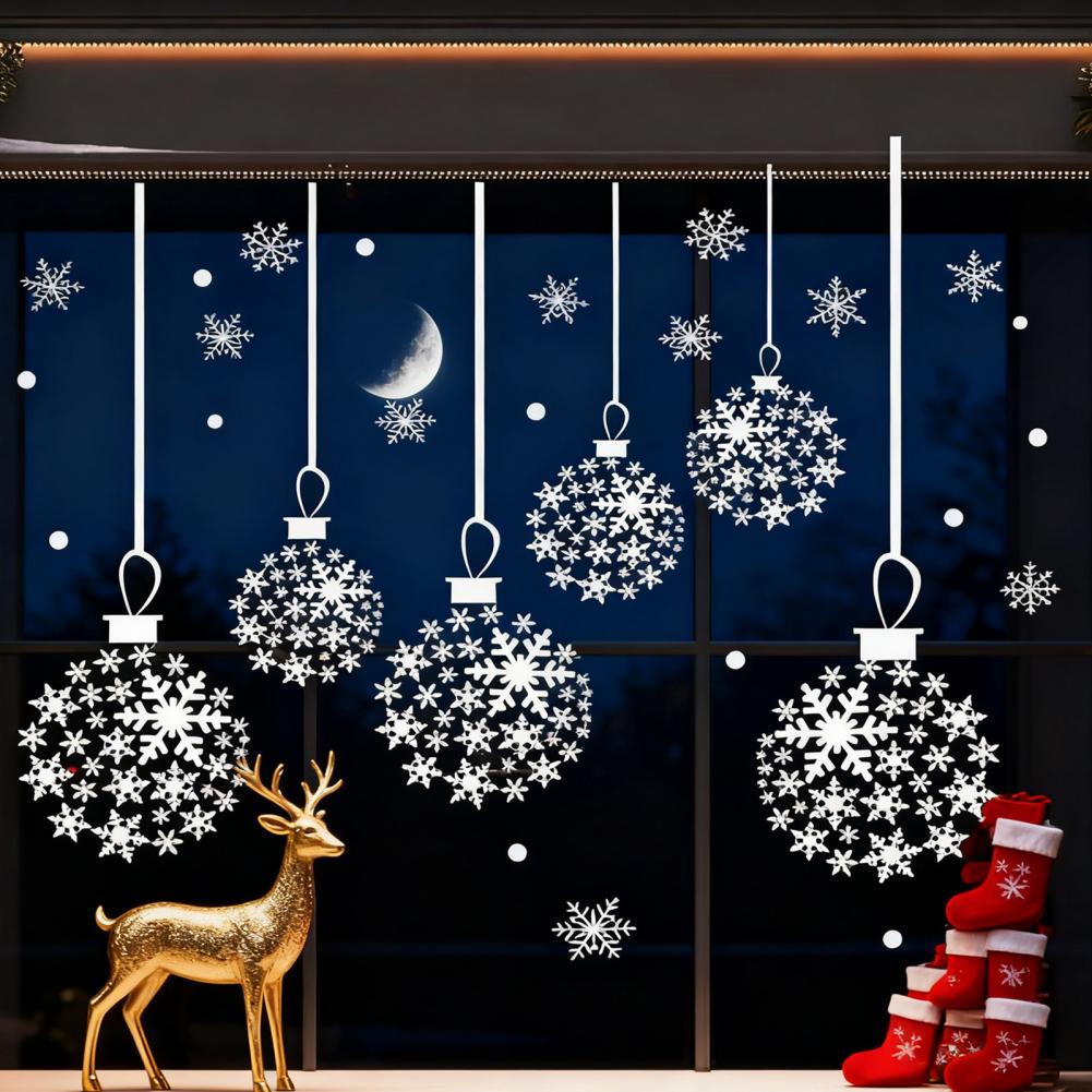 Christmas Snowflake Window Clings Large White Snowflake Window Stickers Winter PVC Decals For Glass Indoor Holiday Decoration