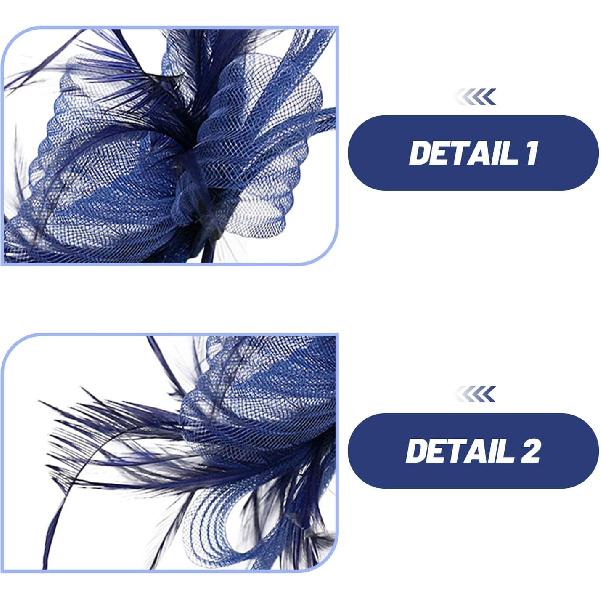 Ciieeo Navy Blue Mesh Decorative Hat with Plume Headband and Hair Clip for Women Tea Party Wedding Cocktail Special Occasion Accessories