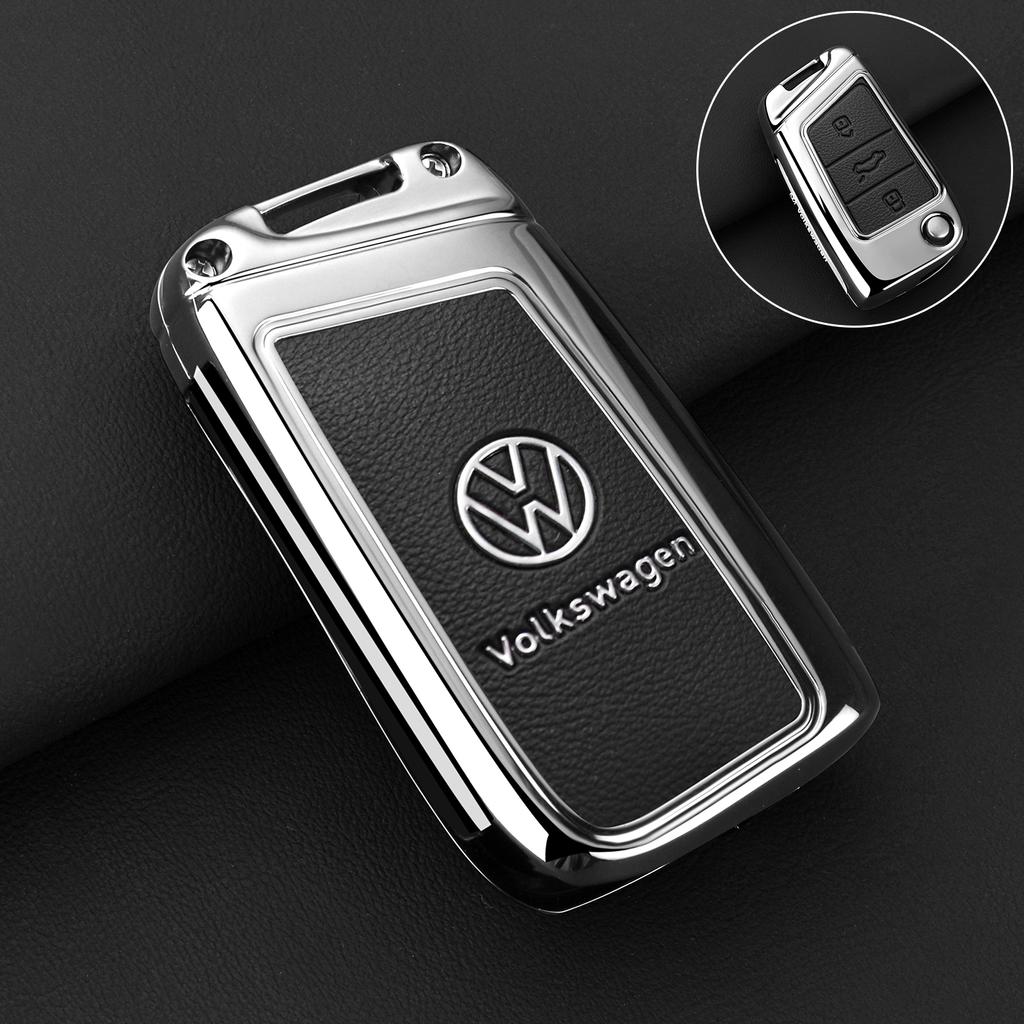 Pour VOLKSWAGEN alliage de zinc Cuir Housse de Protection Coque Porte-clés de Voiture pour VW Volkswagen Golf 7 MK7 Tiguan MK2 T-roc T-cross