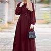 ZANZEA Women Casual Round Neck Solid Color Long Sleeve Loose Long Dress
