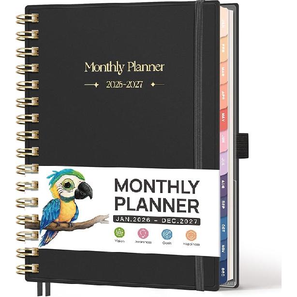 RETTACY 2026-2027 Monthly Planner, Jan 2026 - Dec 2027, Large Size (8.5" x 11"), Agenda, Calendar, 24 Month Tabs, Flexible Plastic Cover, 100 GSM