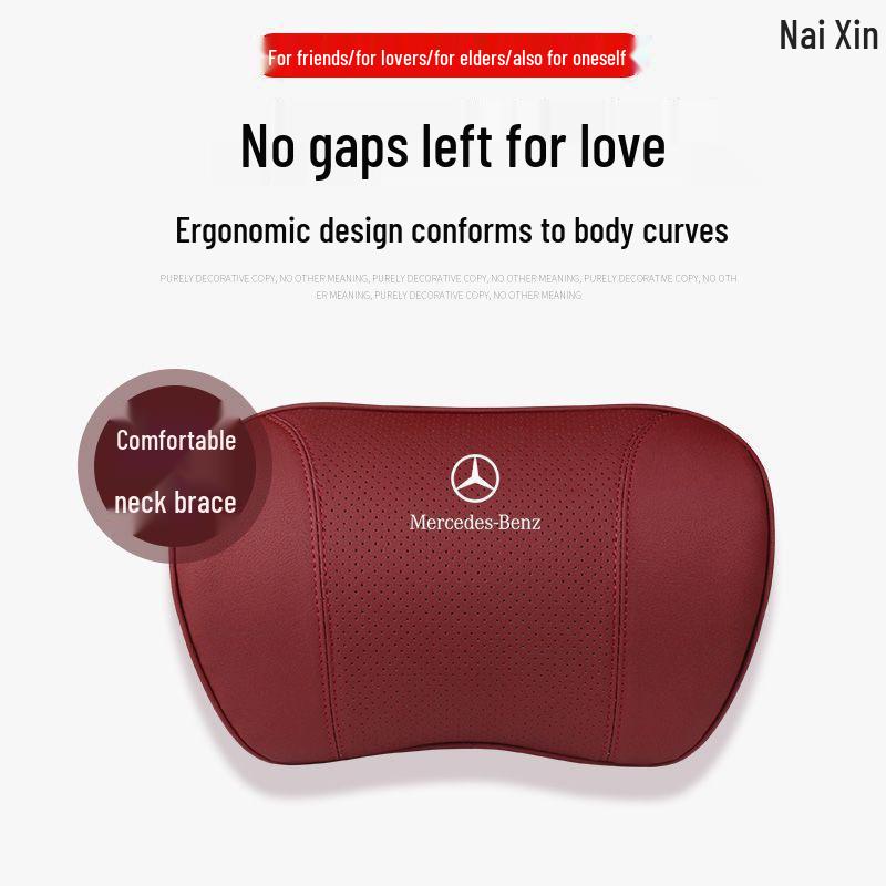 Genuine Leather Ultra-Soft Headrest and Neck/Lumbar Support for Mercedes-Benz A, C, E, S, GLA/GLC/GLE Class.