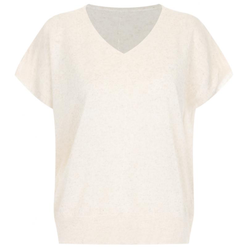 Shop Women Loose FiT V Neck Linen Cap sleeVe KniT T shirT iVory Frb Wkn 20698
