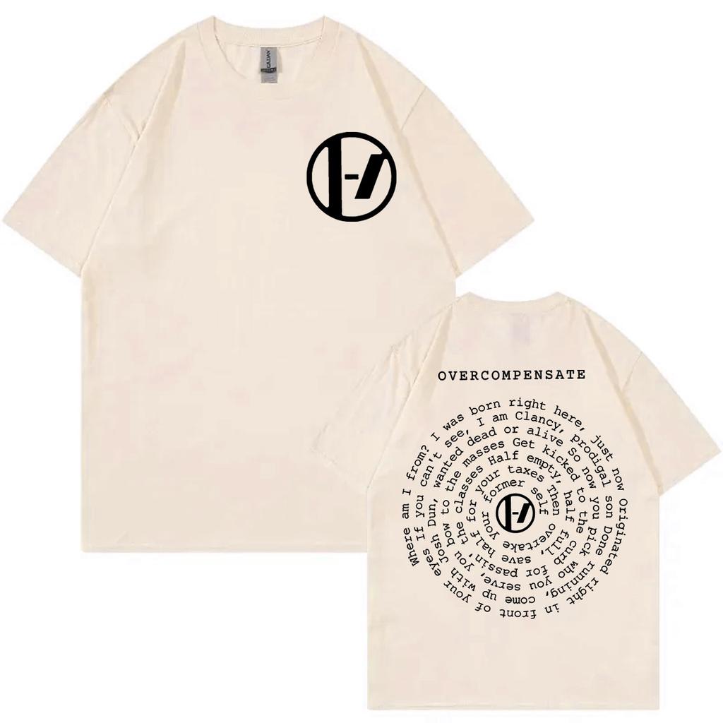 Twenty One Pilots Overcompensate Tričko s potlačou textu The Clancy World Tour 2024 Tričká Muži Ženy Móda Rock Hip Hop Tričká