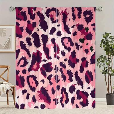 Pink Leopard Print Curtains Pole Bag Christmas Decorations Daily Home Room Curtain Polyester