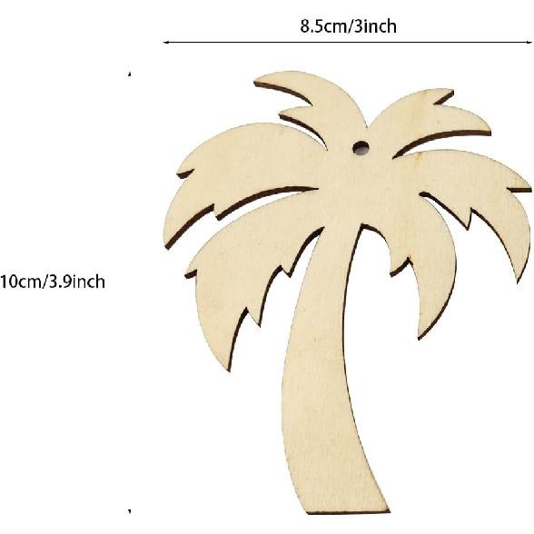 32 Pack Wood Palm Tree Cutouts Unfinished Wooden Coconut Palm Tree Hanging Ornaments DIY Flower Craft Gift Tags for Home Party Decoration Craft