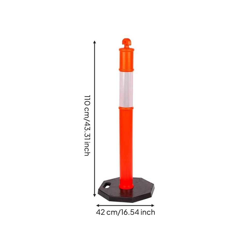 Traffic Warning Post with Weighted Base | Reflective Silver Band, Quick Setup Design, marker