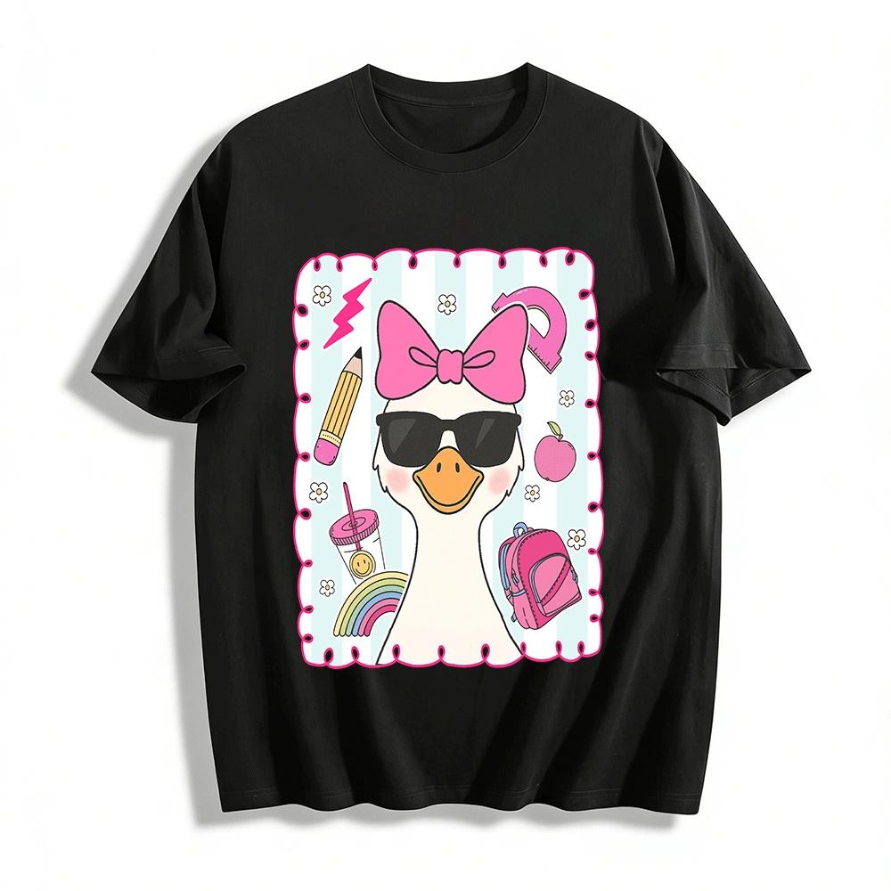 

Cool Sunglasses Duck Print Back to School Casual Top Pure cotton T-shirt 6XL
