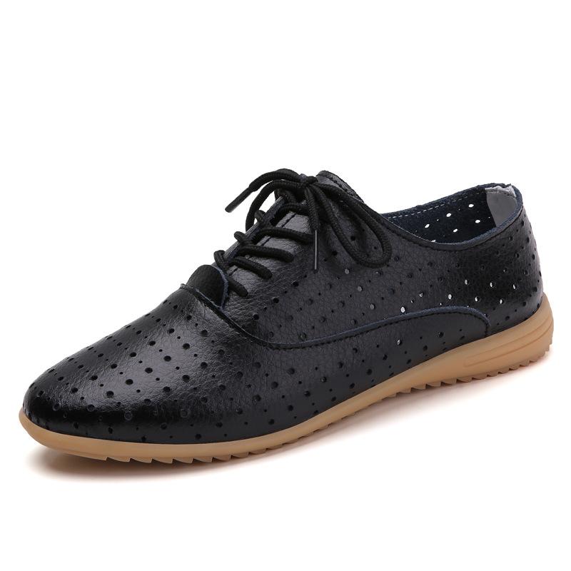 Small Leather Shoes Women's Hollow Breathable Summer Work Shoes Versatile Personalized Casual Shoes Lace-up Flat Shoes
