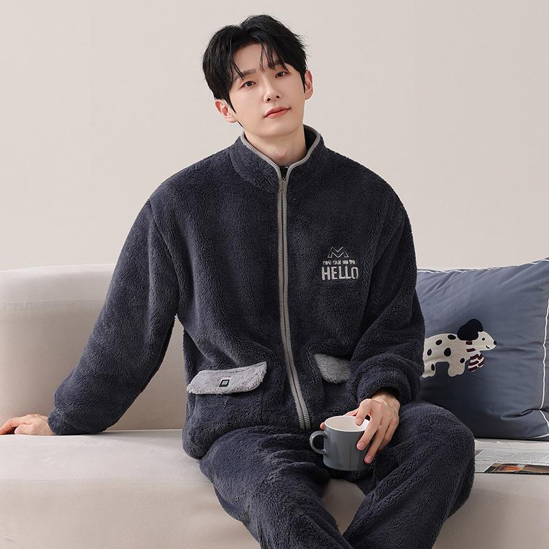 

Парные пижамы Женские Коралловый флис Осень И Зима Утолщенный Флис Фланель Мужской Зимний Теплый Комплект Домашней Одежды 3XL