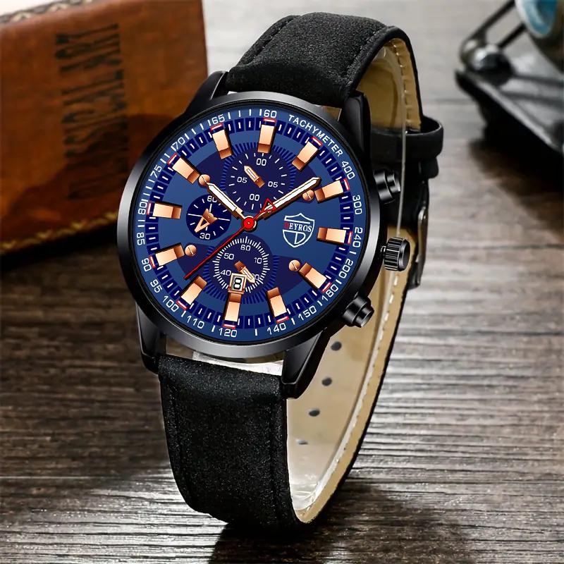 Fashion Men's Sports Quartz Watches Analog PU Leather Wrist Watch With, Best Gifts for Him
