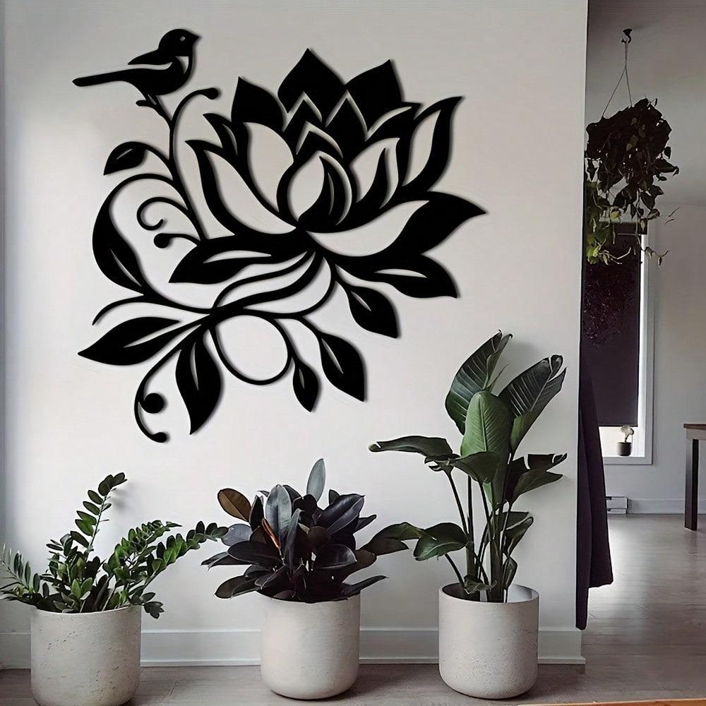 Metal Wall Art of Lotus and Bird Elegant Home Decor for Living Room Bedroom Nature Style Gift