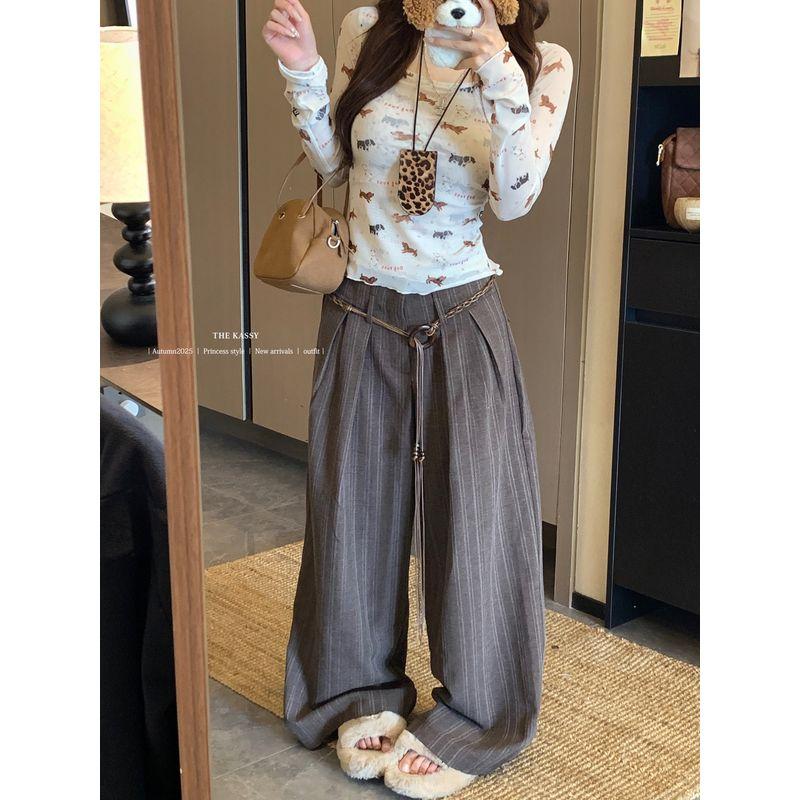 Kumikumi Design Puppy Print Long Sleeves Shirt Women Autumn Loose Slimming Casual Pants Trousers Two-piece Set