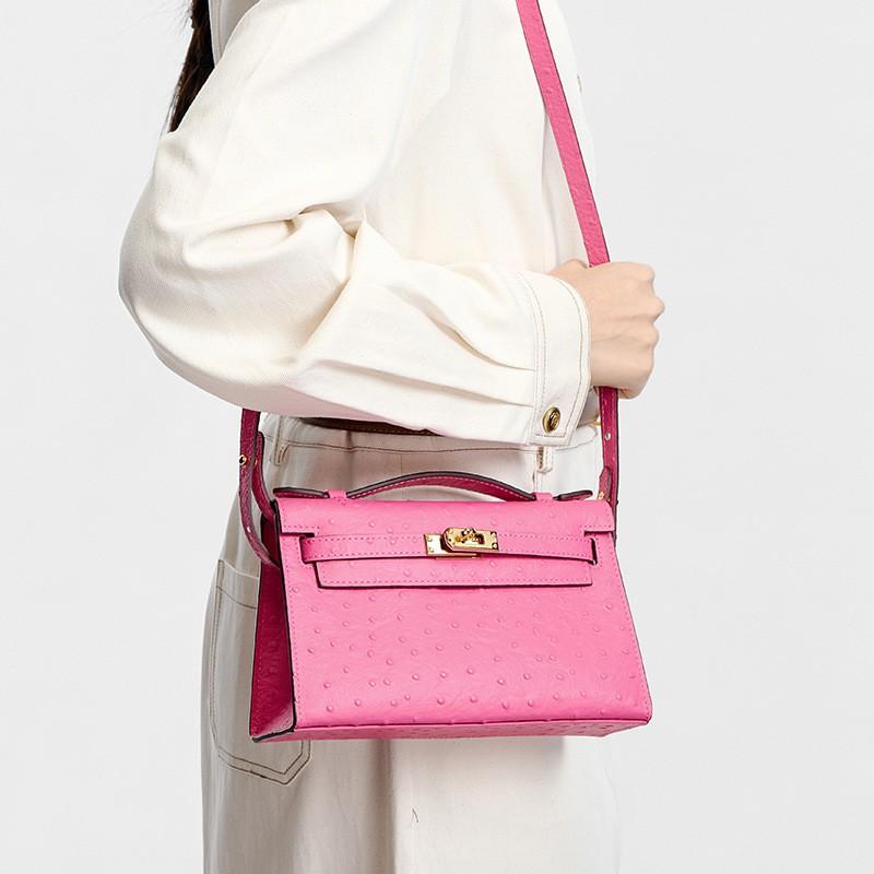 Tasche mit Straußenmuster Handtasche Schultertasche Oberste Schicht Rindsleder Modisch Vielseitig High-End-Design Nische Crossbody