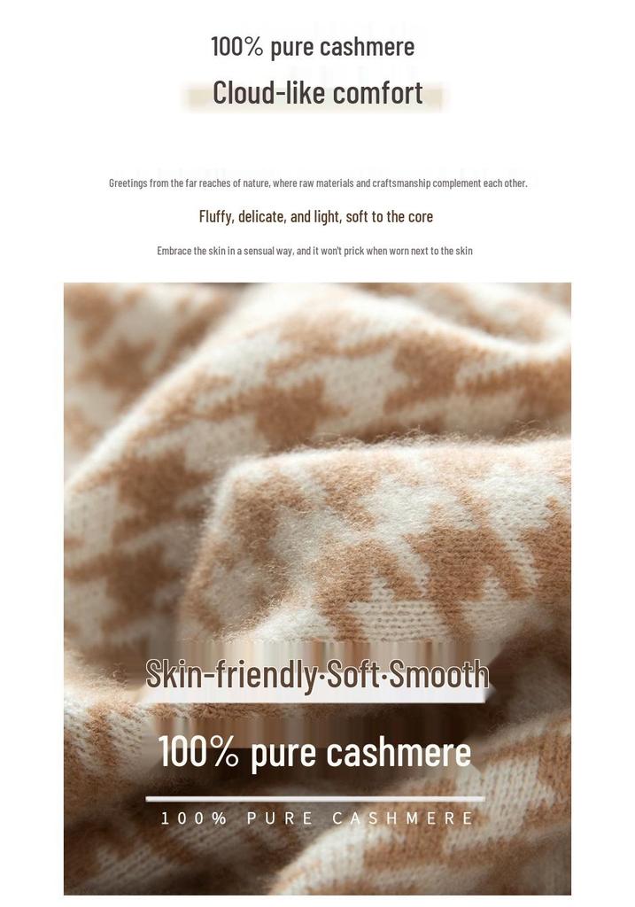 Women's Round Neck Plaid Cashmere Sweater - 2025 Autumn/Winter Warm Knit with Long Sleeves, Wearable as Outerwear.