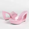 Women's Black Peep Toe Mule Sandals, Patent Leather High Heel Slip On Slippers, Platform Waterproof Backless Dress Party Shoes