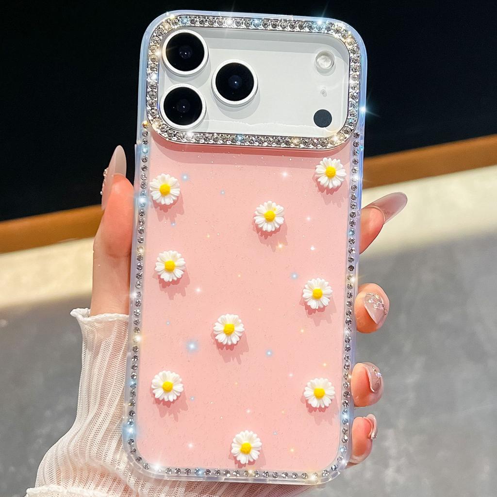 Luxury Bling Diamond Flower Phone Case for iPhone 17 Pro Max Case Clear Glitter Protective Cover for iPhone 16 15 14