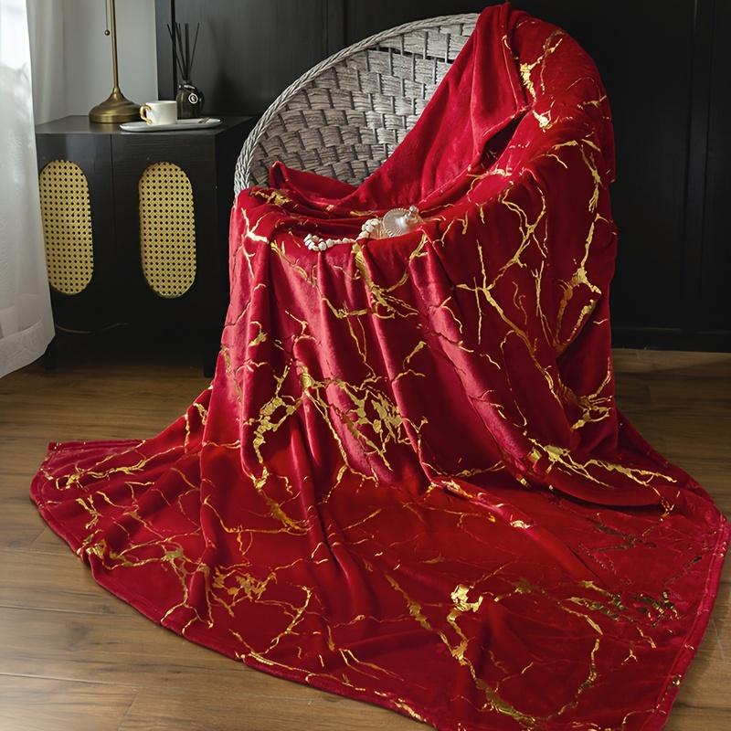1pc Marble Print Blanket with Gold Foil - for Modern Home Decor - Soft Warm for Couch, Bed, Office - Gift Idea