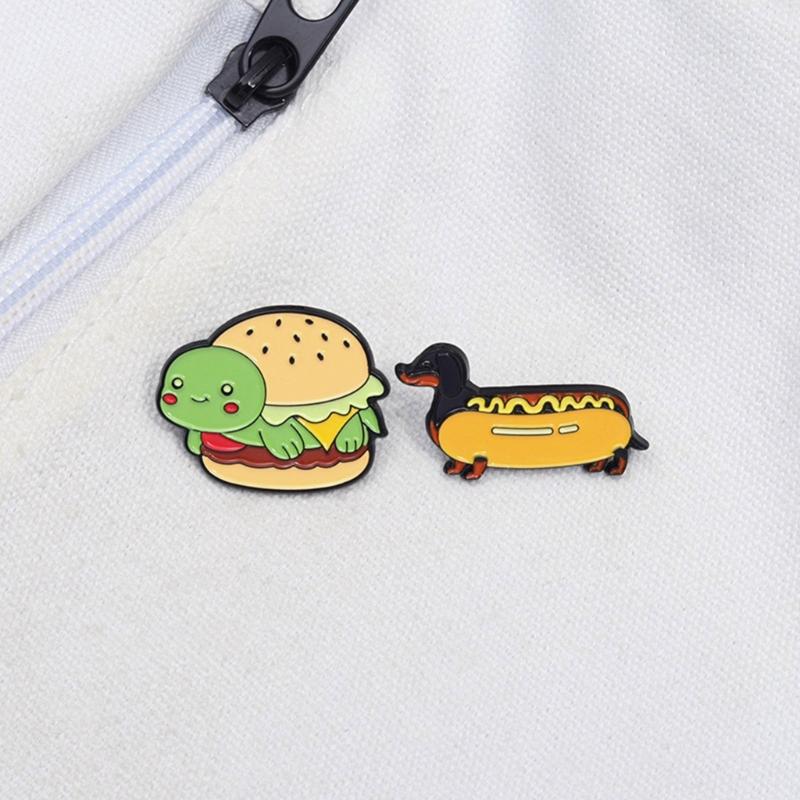 Fun And Elegant Food Themed Brooch Featuring Hamburger And Hot Dog Designs Portable Accessory for Daily Casual Wear