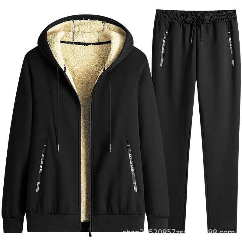 Plus Size Men Casual Tracksuits New Autumn Winter Men Sets Men's Fashion Plus Fleece Thickened Warm Pure Cotton Hooded Sportwear Suit
