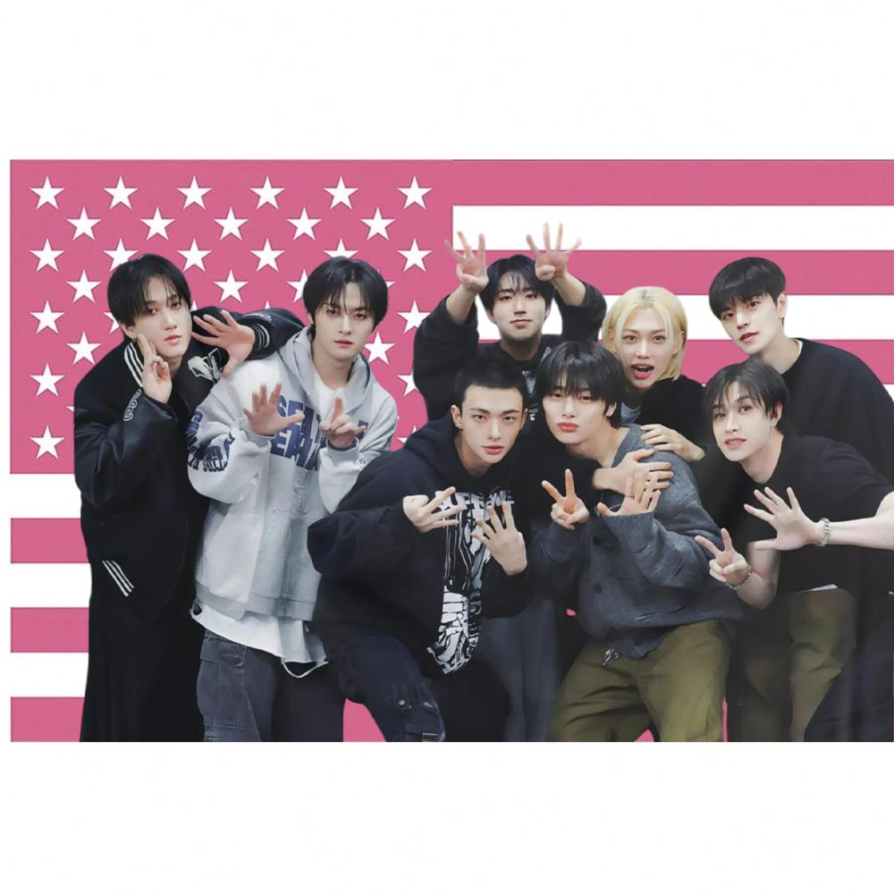 1 Stück Stray Kids Konzertbanner Rosa Amerikanische Flagge 8 Mitglieder Nehmen am Fan-Event teil Langlebige Heimwanddekoration