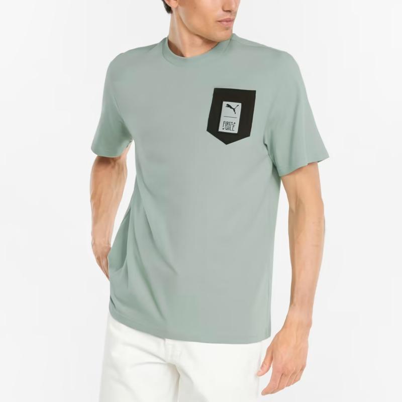 Puma X First Mile Co-Branded Pocket Logo Solid Color Sports Short-Sleeve T-Shirt Men Tops Light-Green 532337-79