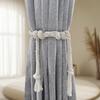 2PC plain linen solid color 100% blackout curtain, comes with curtain straps, suitable for decorating living room and bedroom