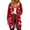 Women's Fashionable Christmas Printed Long Sleeved Drawstring Hooded Zipper Pocket Long Casual Sweatshirt Jacket