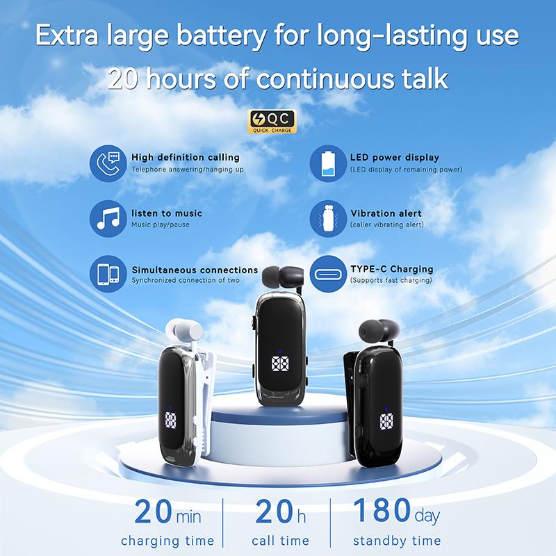 K88 Lavalier Business Wireless Headset Bluetooth 5.4 Calling/Music 20 Hour Vibration Reminder With Mic Noice Cancelling Earphone