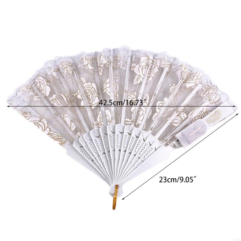62KD Glowing Lace Rose Fan Lighting Up In DarkNights Party Luminous LED Fan For Girl